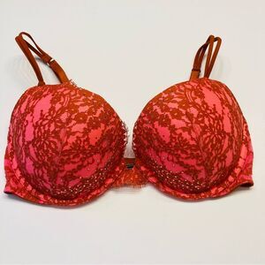 Victoria's Secret Very Sexy Push‎ Up Bra Pink Lace Rhinestone Bling Size 36D